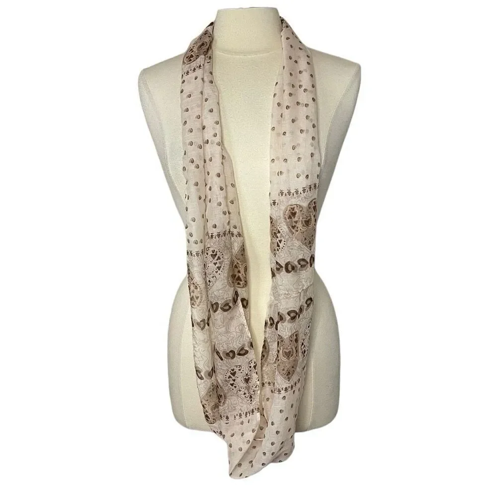 KIMBERLY C. Beige/Tan Heart Print Infinity‎ Scarf